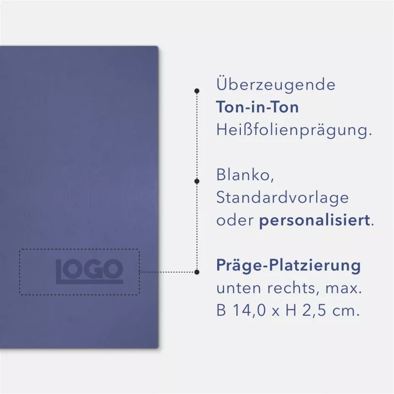 Karton-Mappe mit Lederstruktur 2-teilig in Blau mit Dreiecktaschen und 1 Klemmschiene