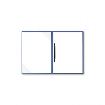 Karton-Mappe mit Lederstruktur 2-teilig in Blau mit Dreiecktaschen und 1 Heftstreifen