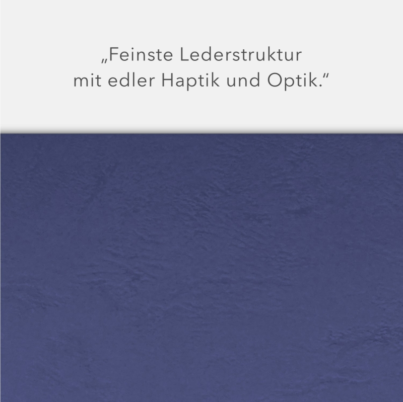 Karton-Mappe mit Lederstruktur 2-teilig in Blau mit Dreiecktaschen und 1 Heftstreifen