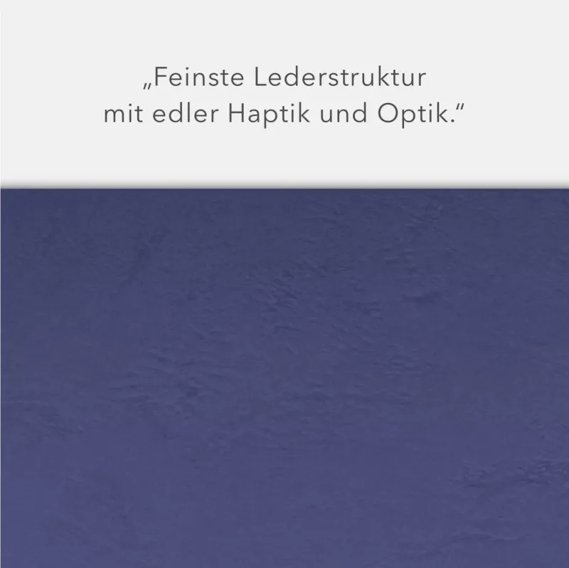 Karton-Mappe mit Lederstruktur 2-teilig in Blau mit Dreiecktaschen und 1 Heftstreifen