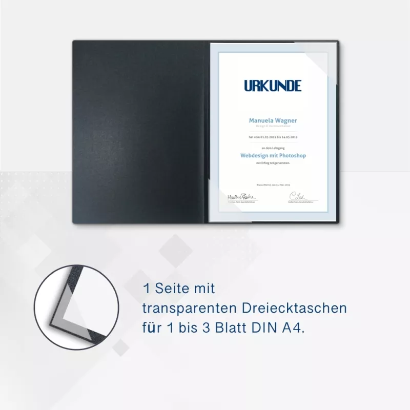 Karton-Mappe mit Metallic-Effekt 1-teilig in Anthrazit mit Dreiecktaschen