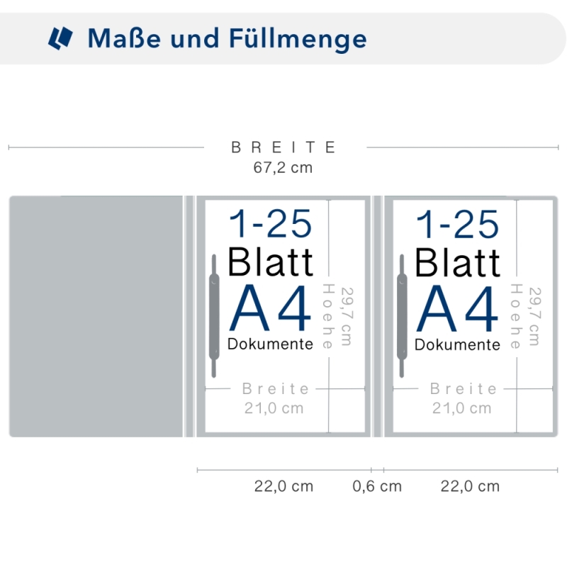 Karton-Mappe mit Metallic-Effekt 3-teilig in Anthrazit mit runder Metallklammer (re.) und 2 Heftstreifen