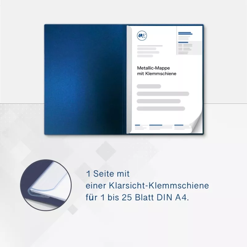 Karton-Mappe mit Metallic-Effekt 1-teilig in Nachtblau mit 1 Klemmschiene