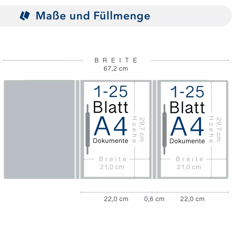 Karton-Mappe mit Metallic-Effekt 3-teilig in Nachtblau mit Dreiecktaschen (re.) und 2 Heftstreifen