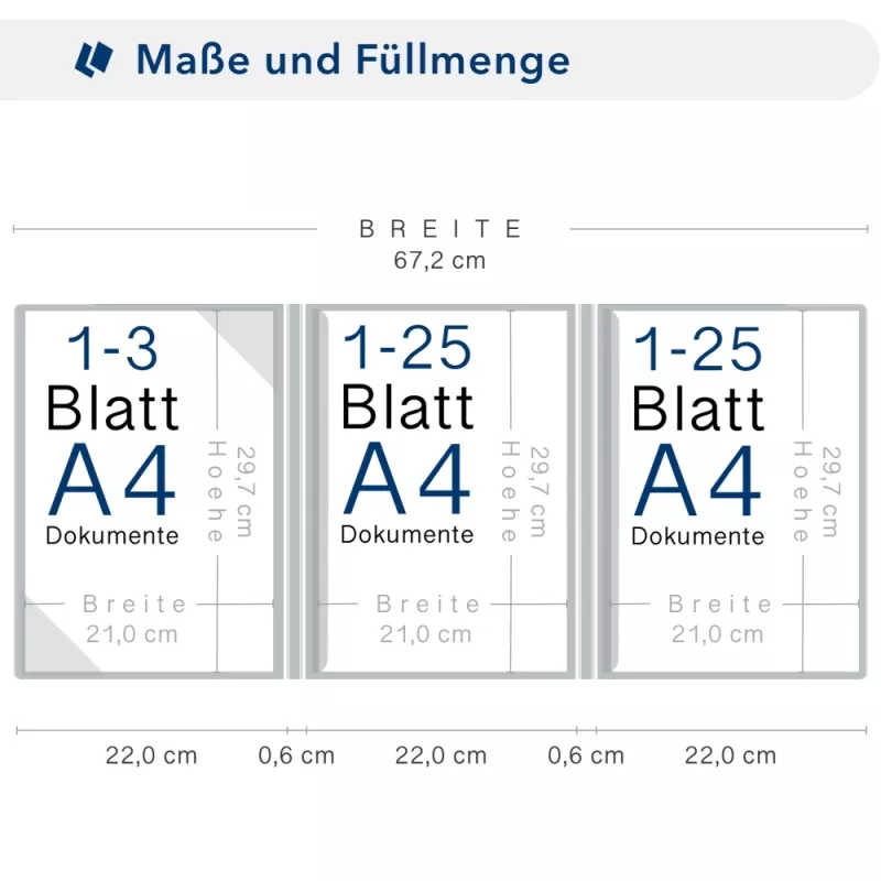 Karton-Mappe mit Metallic-Effekt 3-teilig in Nachtblau mit Dreiecktaschen (li.) und 2 Klemmschienen