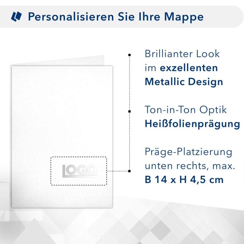 Karton-Mappe mit Metallic-Effekt 2-teilig in Silber mit Dreiecktaschen und 1 Klemmschiene