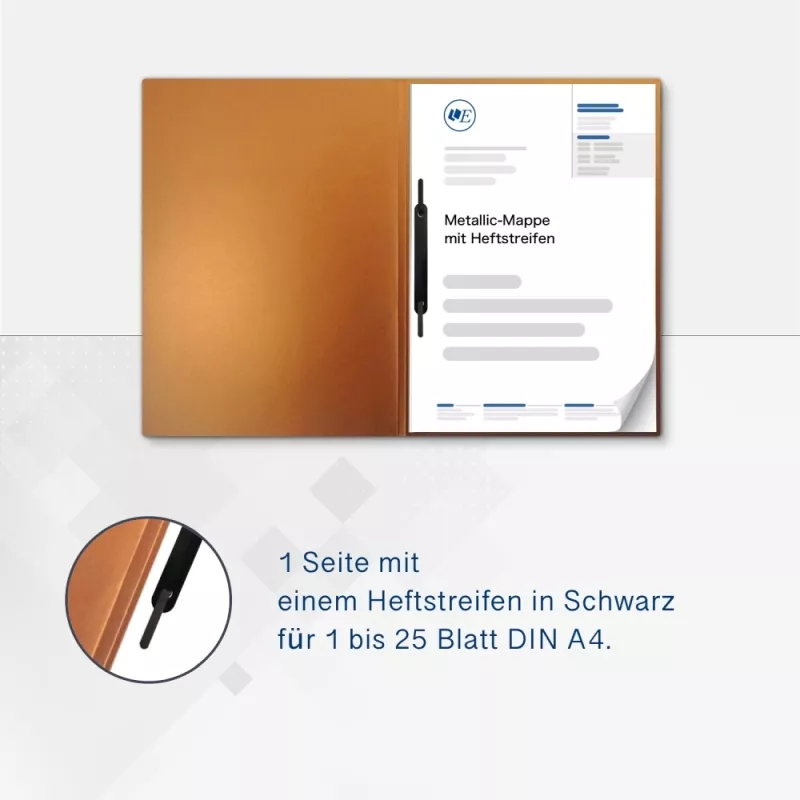 Karton-Mappe mit Metallic-Effekt 1-teilig in Kupfer mit 1 Heftstreifen