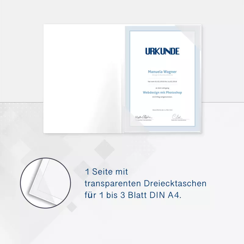 Karton-Mappe mit Metallic-Effekt 1-teilig in Kristallweiß mit Dreiecktaschen