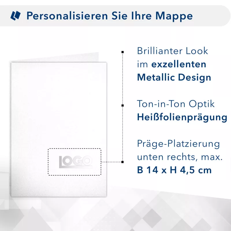 Karton-Mappe mit Metallic-Effekt 1-teilig in Kristallweiß mit Dreiecktaschen