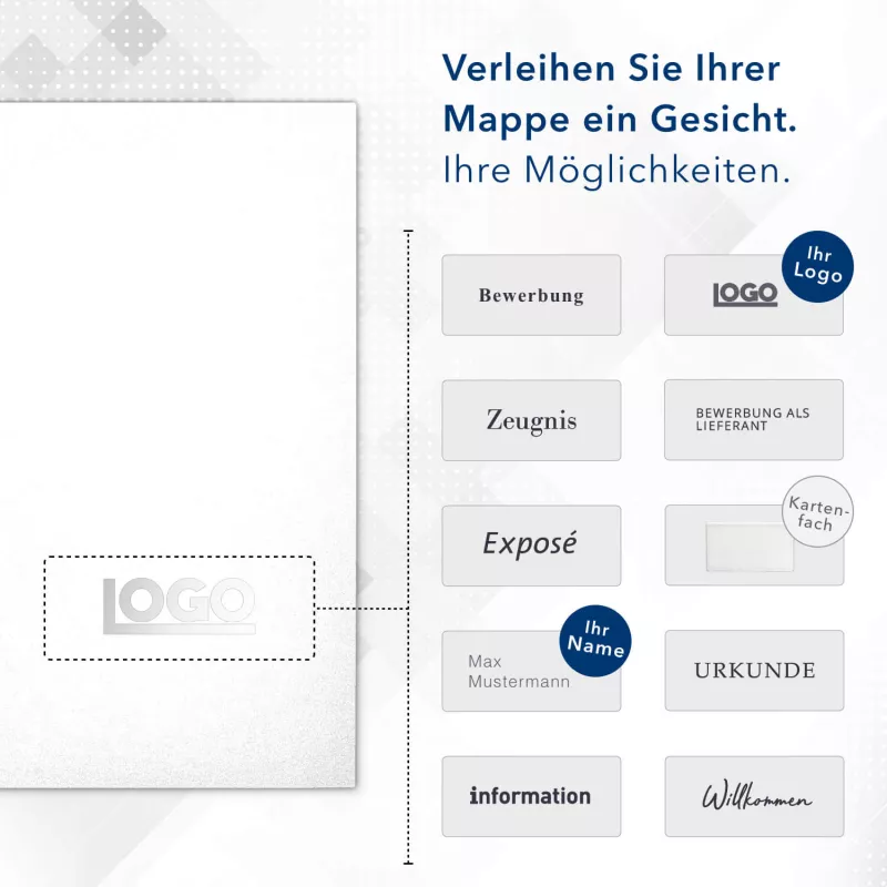 Karton-Mappe mit Metallic-Effekt 1-teilig in Kristallweiß mit Dreiecktaschen