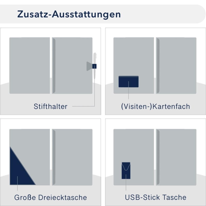 Premium Karton-Mappe mit Nadelstreifen-Design 1-teilig in navy blue mit 1 Klemmschiene