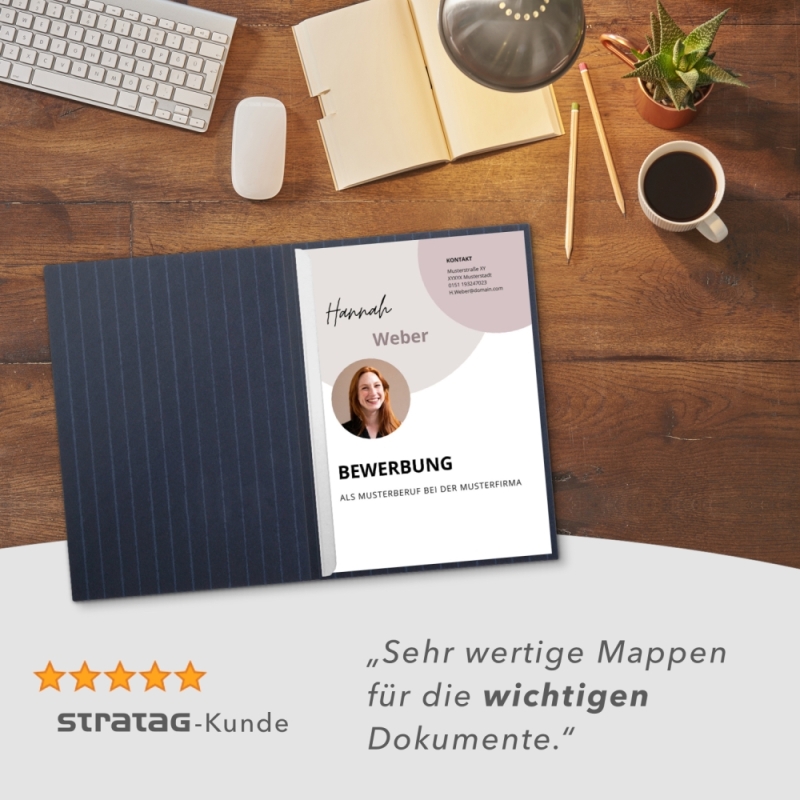 Premium Karton-Mappe mit Nadelstreifen-Design 1-teilig in navy blue mit 1 Klemmschiene