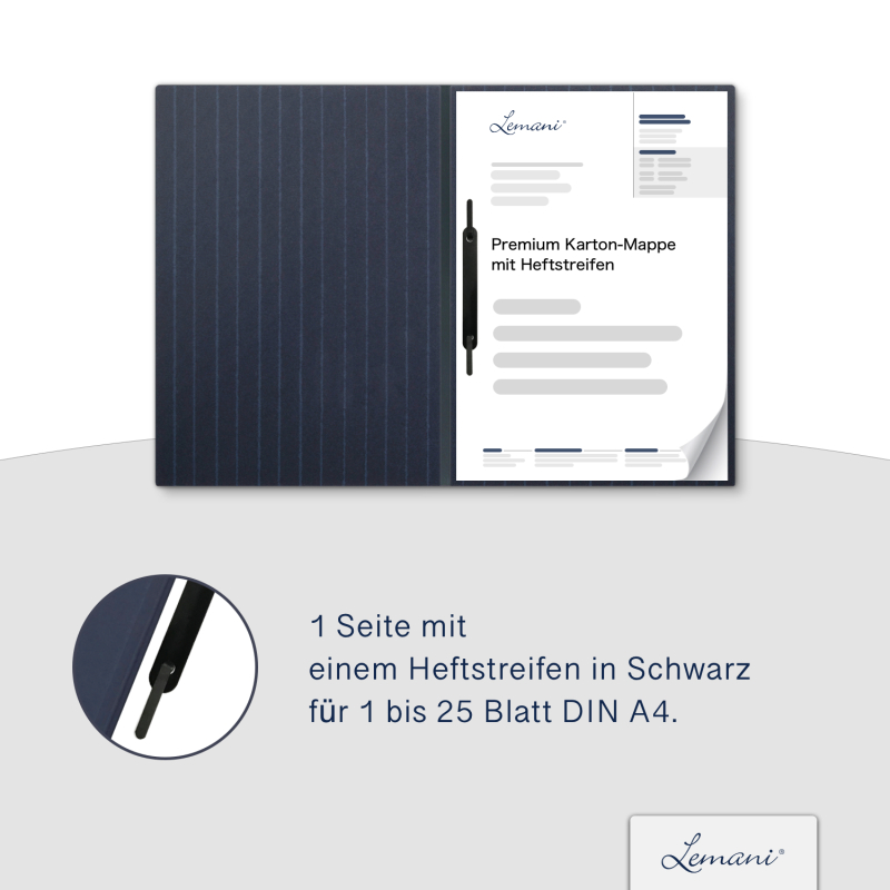 Premium Karton-Mappe mit Nadelstreifen-Design 1-teilig in navy blue mit 1 Heftstreifen