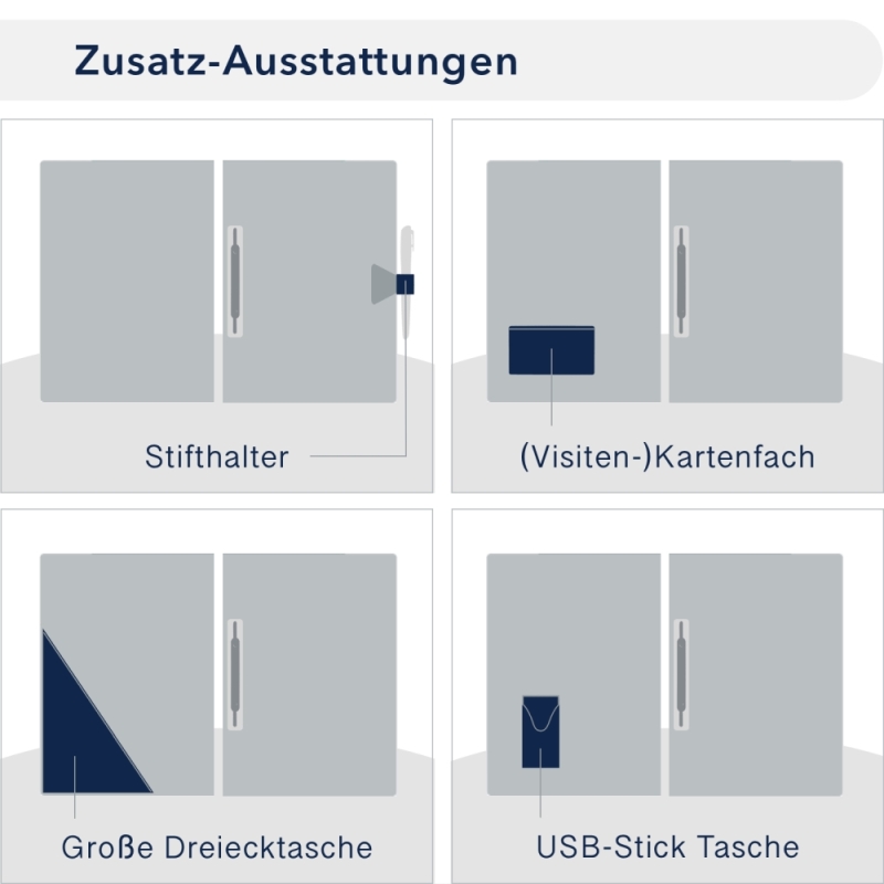 Premium Karton-Mappe mit Nadelstreifen-Design 1-teilig in navy blue mit 1 Heftstreifen