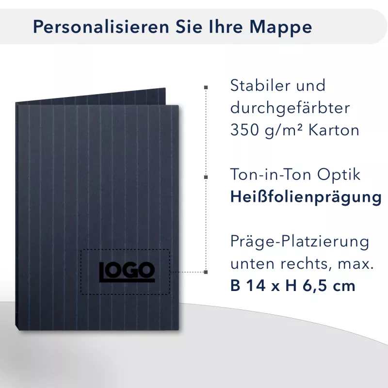 Premium Karton-Mappe mit Nadelstreifen-Design 1-teilig in navy blue mit 1 Heftstreifen