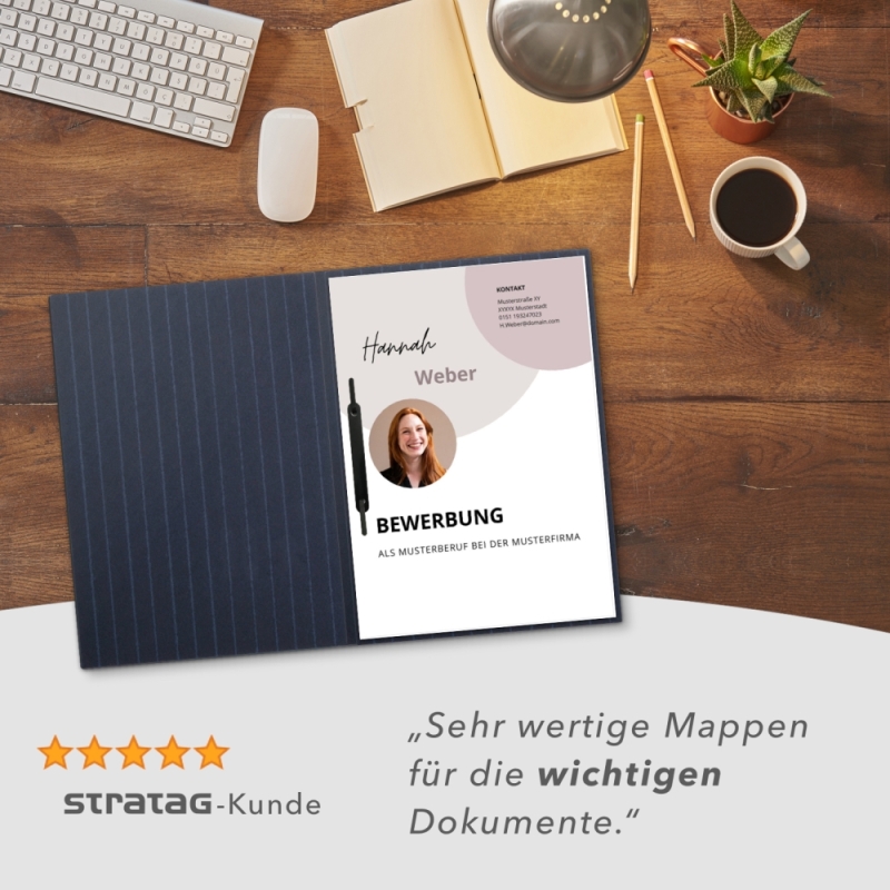 Premium Karton-Mappe mit Nadelstreifen-Design 1-teilig in navy blue mit 1 Heftstreifen