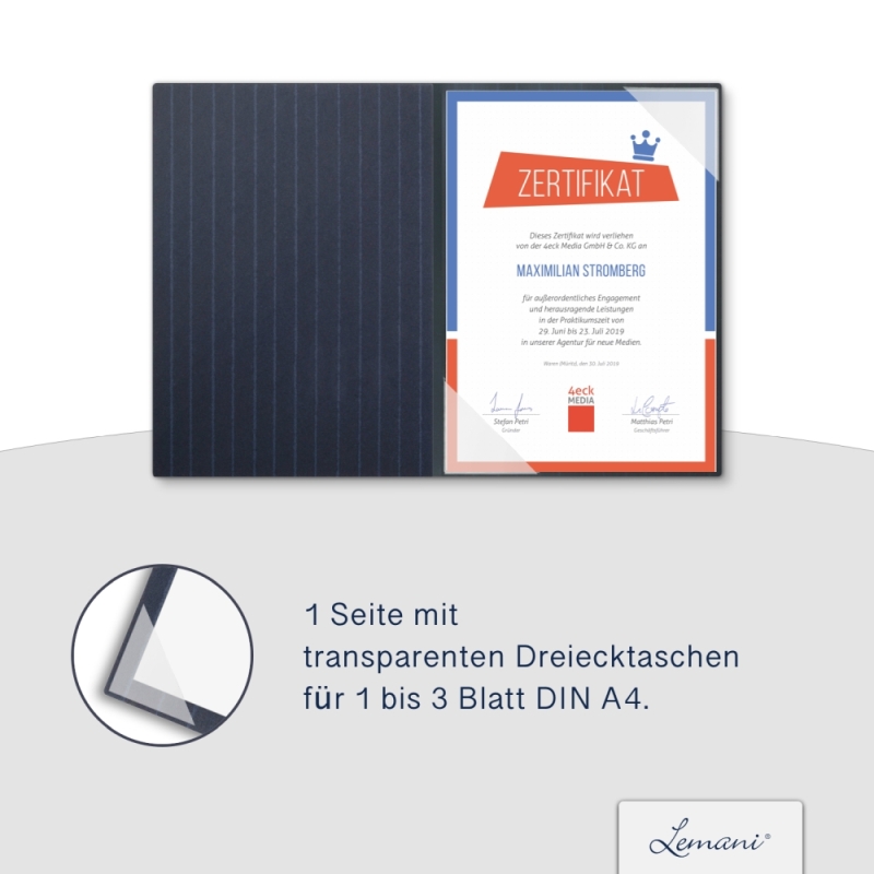 Karton-Mappe mit Nadelstreifen-Design 1-teilig in navy blue mit Dreiecktaschen