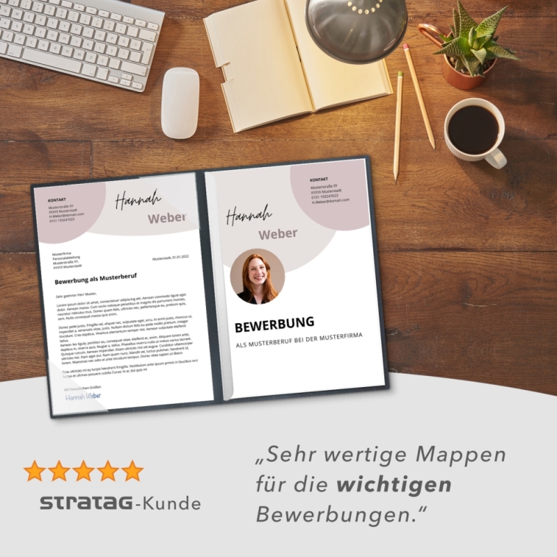 Karton-Mappe mit Nadelstreifen-Design 2-teilig in navy blue mit Dreiecktaschen und 1 Klemmschiene