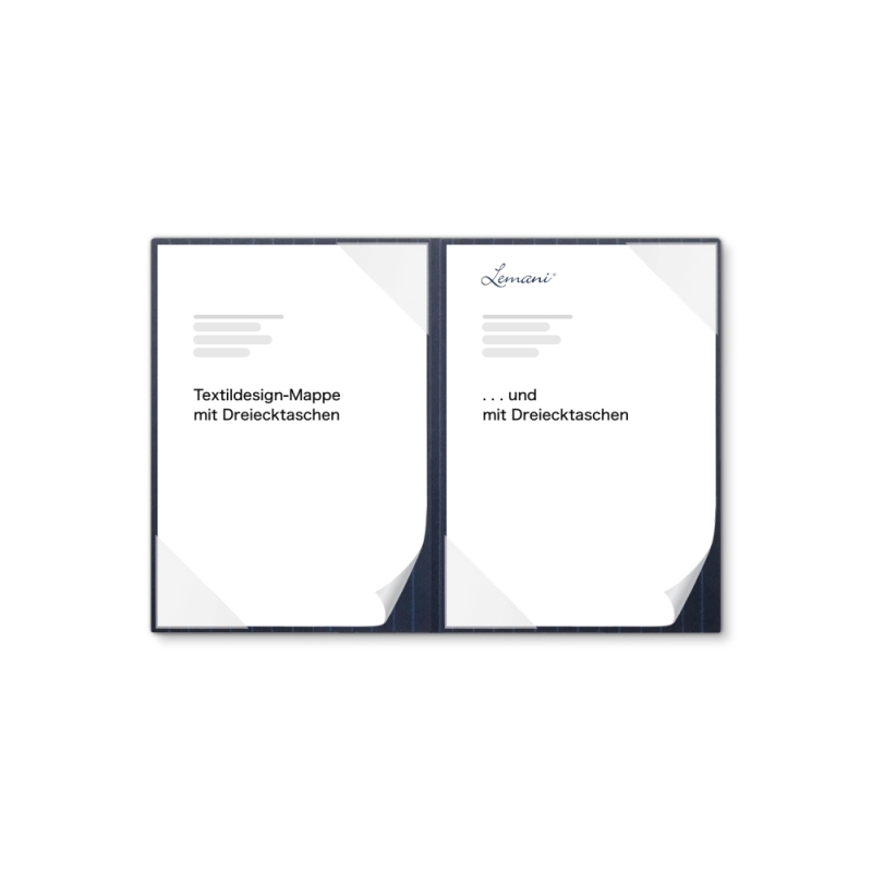 Karton-Mappe mit Nadelstreifen-Design 2-teilig in navy blue mit 2 Seiten Dreiecktaschen