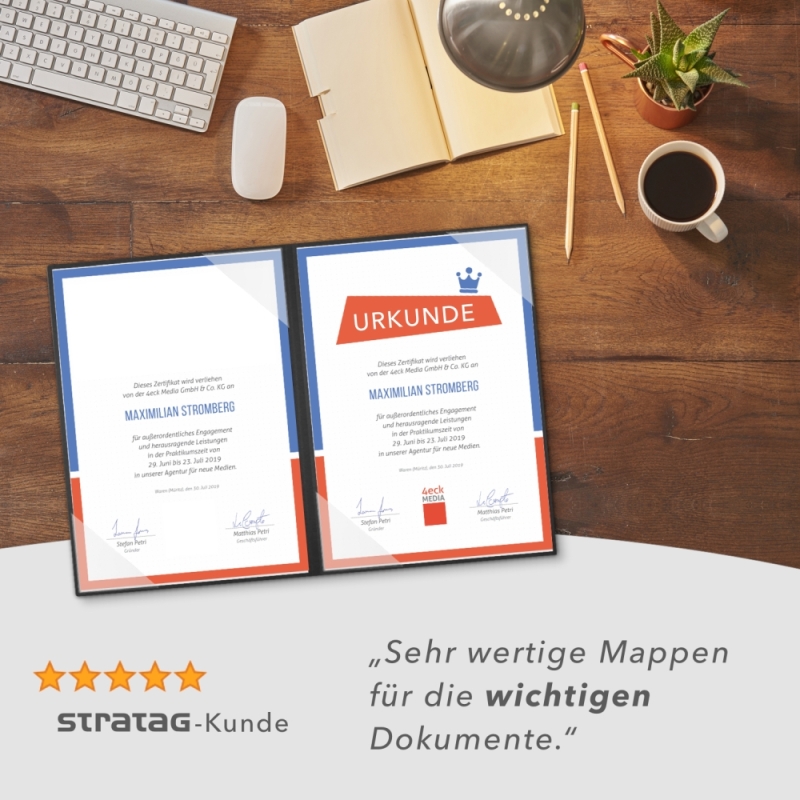 Karton-Mappe mit Nadelstreifen-Design 2-teilig in navy blue mit 2 Seiten Dreiecktaschen