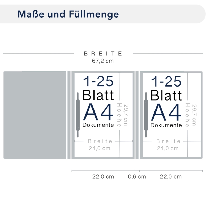 Premium Karton-Mappe mit Nadelstreifen-Design 3-teilig in navy blue mit runder Metallklammer (re.) und 2 Heftstreifen