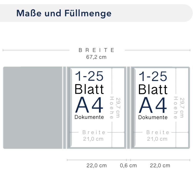 Premium Karton-Mappe mit Nadelstreifen-Design 3-teilig in navy blue mit Dreiecktaschen (re.) und 2 Klemmschienen