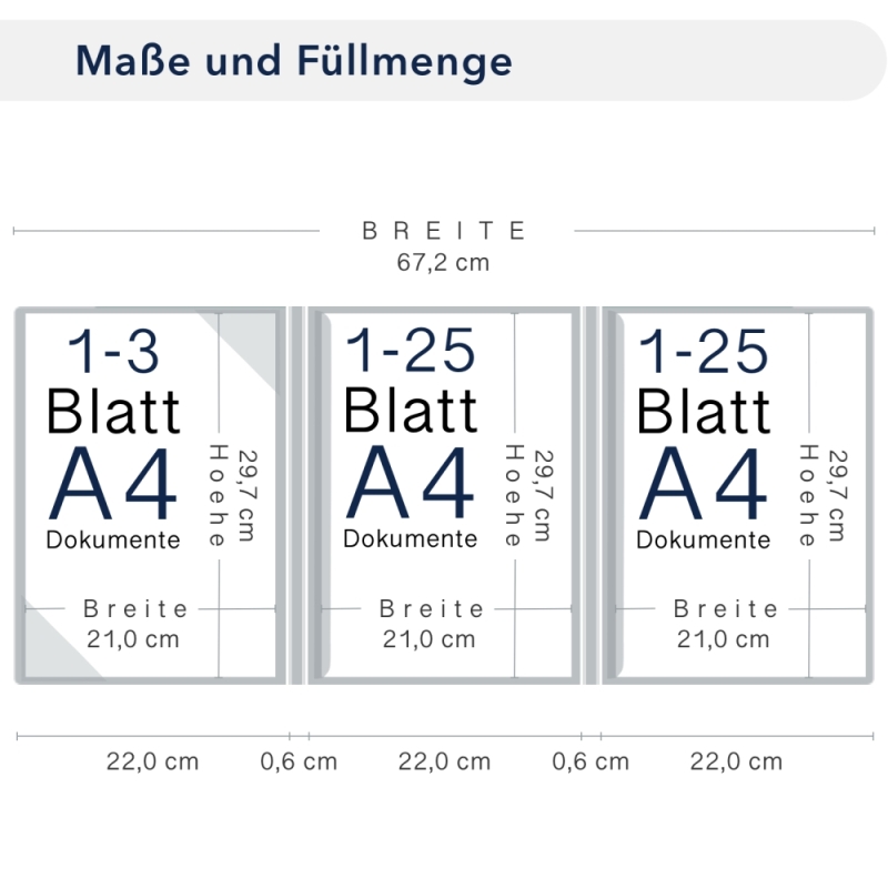 Premium Karton-Mappe mit Nadelstreifen-Design 4-teilig in navy blue mit 2 Seiten Dreiecktaschen und 2 Klemmschienen