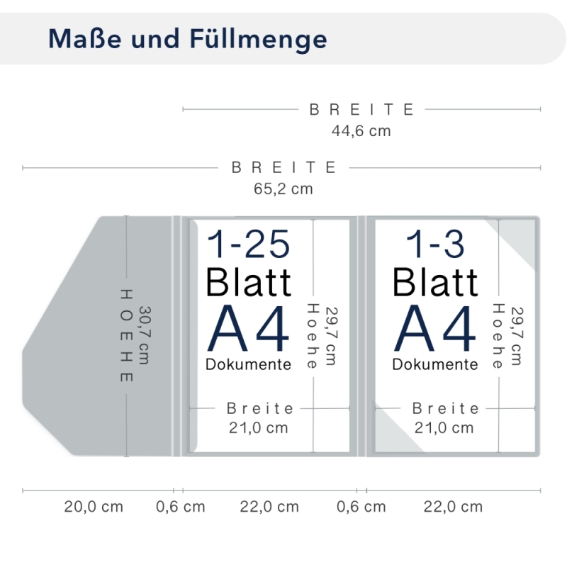 Premium Karton-Mappe mit Nadelstreifen-Design 2-teilig in navy blue mit 1 Klemmschiene und Dreiecktaschen und eleganter Verschlusslasche