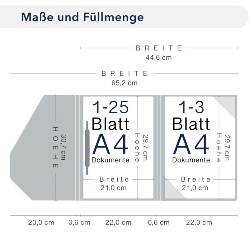 Premium Karton-Mappe mit Nadelstreifen-Design 2-teilig in navy blue mit Dreiecktaschen und 1 Heftstreifen und eleganter Verschlusslasche