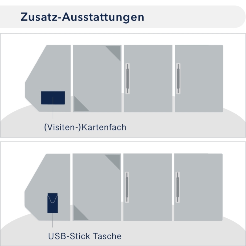 Premium Karton-Mappe mit Nadelstreifen-Design 4-teilig in navy blue mit 2 Seiten Dreiecktaschen, 2 Heftstreifen und elegantem Steckverschluss