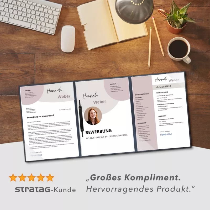 Premium Karton-Mappe mit Nadelstreifen-Design 3-teilig in navy blue mit 2 Seiten Dreiecktaschen und 1 Heftstreifen