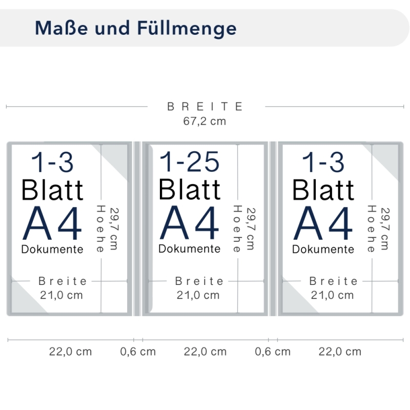 Premium Karton-Mappe mit Nadelstreifen-Design 3-teilig in navy blue mit 2 Seiten Dreiecktaschen und 1 Klemmschiene