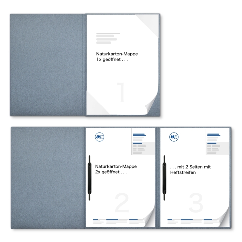 Metallic-Design 3-teilig in Zink mit Dreiecktaschen (re.) und 2 Heftstreifen