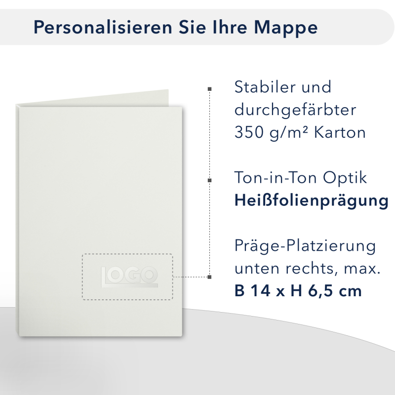 Premium Karton-Mappe 1-teilig in pearl white mit 1 Klemmschiene