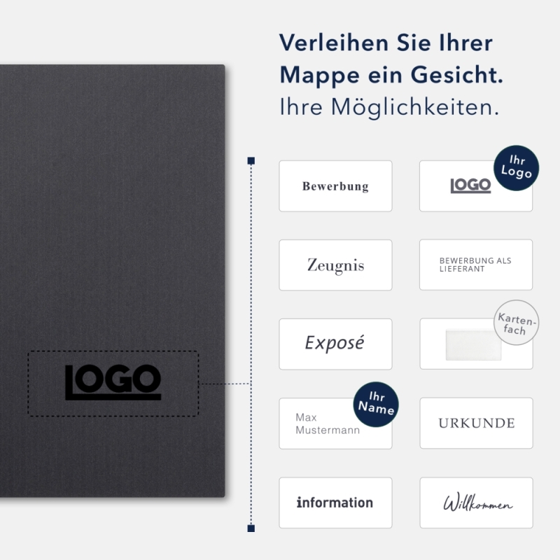 Karton-Mappe mit Textil-Design 2-teilig in dark grey mit Dreiecktaschen und 1 Heftstreifen