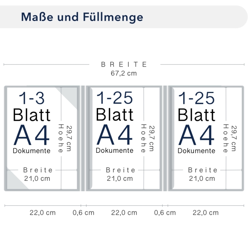 Karton-Mappe mit Textil-Design 3-teilig in pearl white mit Dreiecktaschen (li.) und 2 Klemmschienen