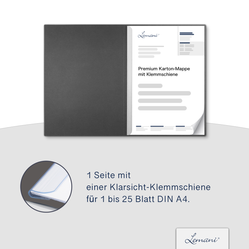 Karton-Mappe mit Textil-Design 1-teilig in dark grey mit 1 Klemmschiene