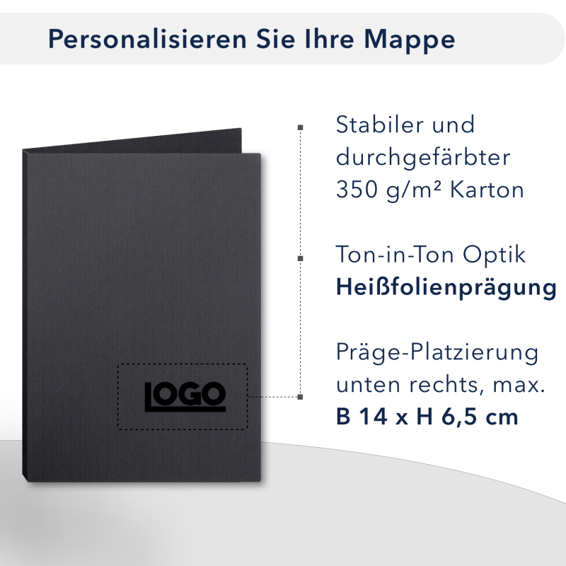 Karton-Mappe mit Textil-Design 1-teilig in dark grey mit 1 Klemmschiene