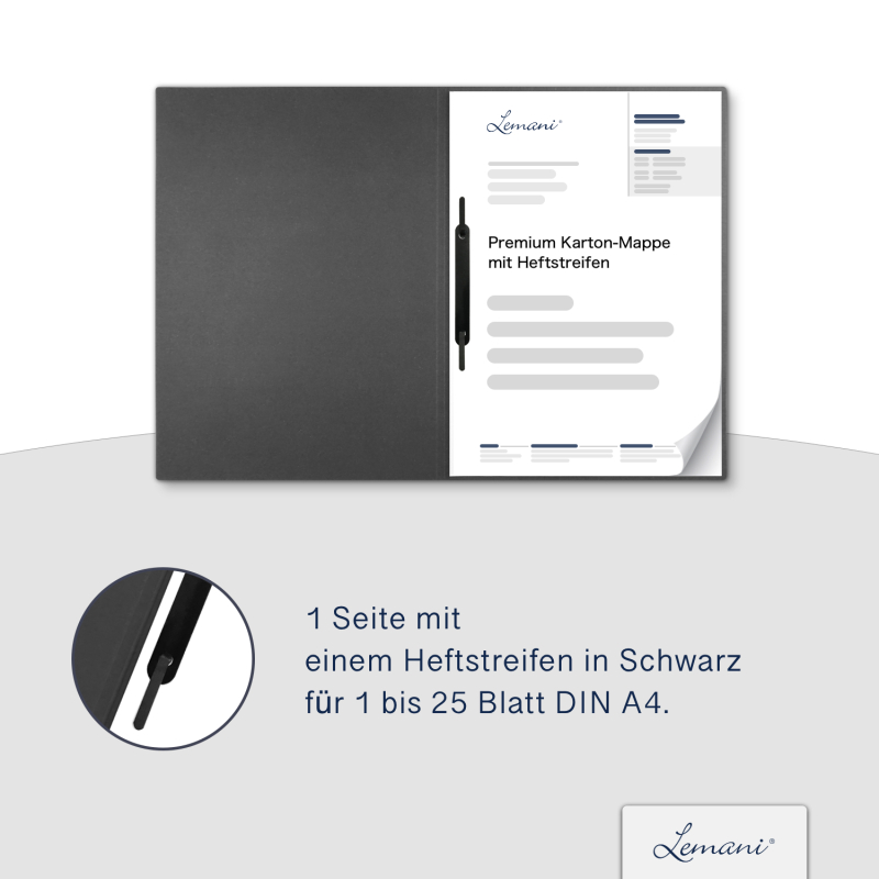 Karton-Mappe mit Textil-Design 1-teilig in dark grey mit 1 Heftstreifen