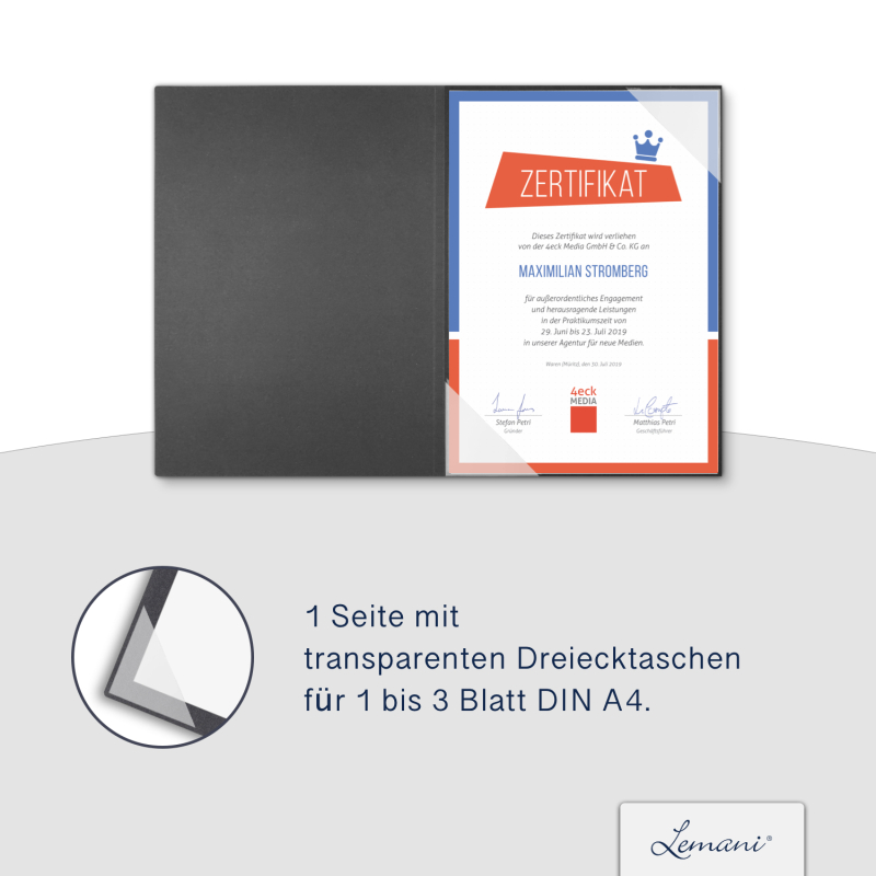 Karton-Mappe mit Textil-Design 1-teilig in dark grey mit Dreiecktaschen