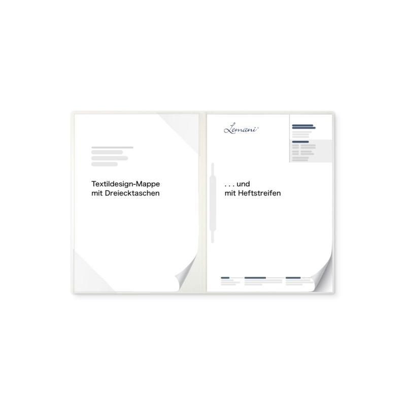 Premium Karton-Mappe 2-teilig in pearl white mit Dreiecktaschen und 1 Heftstreifen