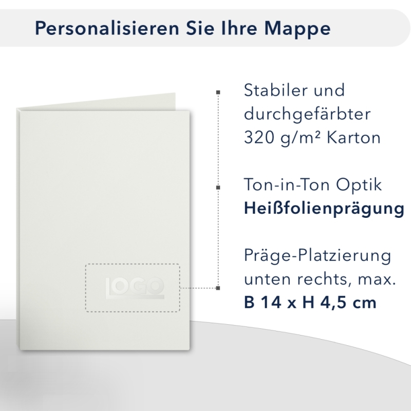 Premium Karton-Mappe 2-teilig in pearl white mit 2 Seiten Dreiecktaschen