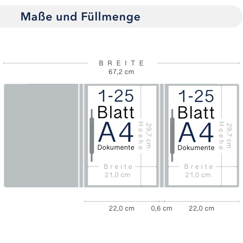 Karton-Mappe mit Textil-Design 3-teilig in pearl white mit runder Metallklammer (re.) und 2 Heftstreifen