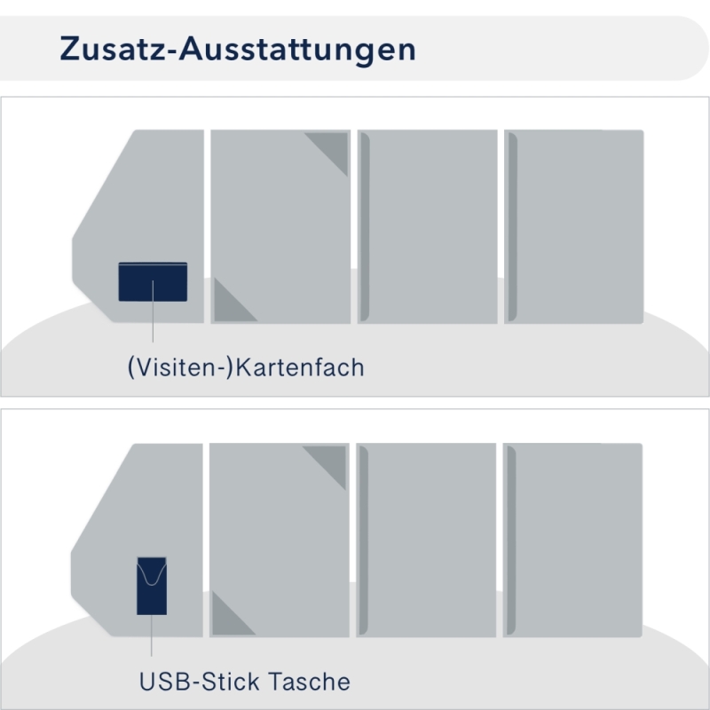 Karton-Mappe mit Textil-Design 4-teilig in pearl white mit 2 Seiten Dreiecktaschen, 2 Klemmschienen und elegantem Steckverschluss