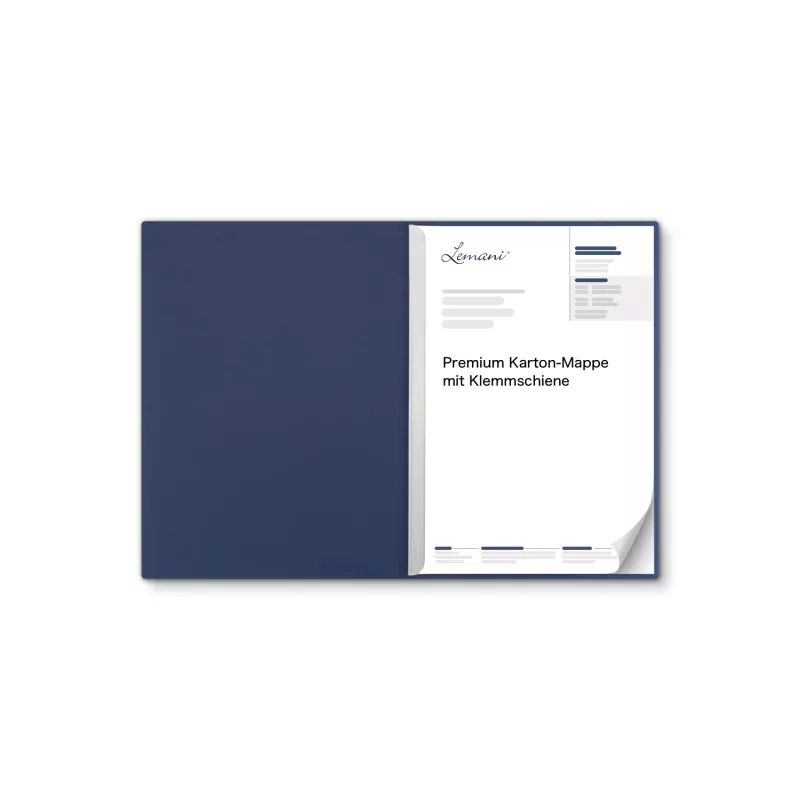 Premium Karton-Mappe 1-teilig in Marineblau mit 1 Klemmschiene