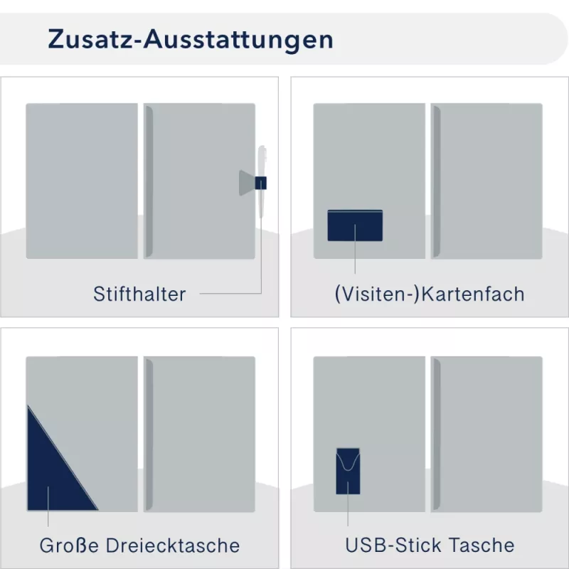 Premium Karton-Mappe 1-teilig in Marineblau mit 1 Klemmschiene