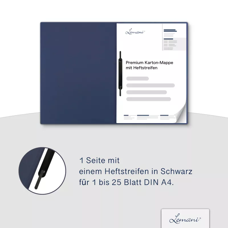 Premium Karton-Mappe 1-teilig in Marineblau mit 1 Heftstreifen