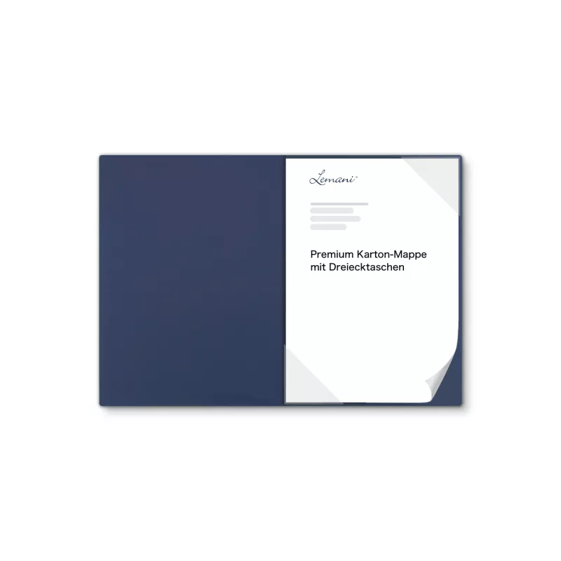 Premium Karton-Mappe 1-teilig in Marineblau mit Dreiecktaschen