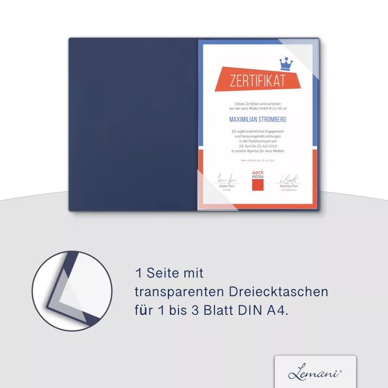 Premium Karton-Mappe 1-teilig in Marineblau mit Dreiecktaschen