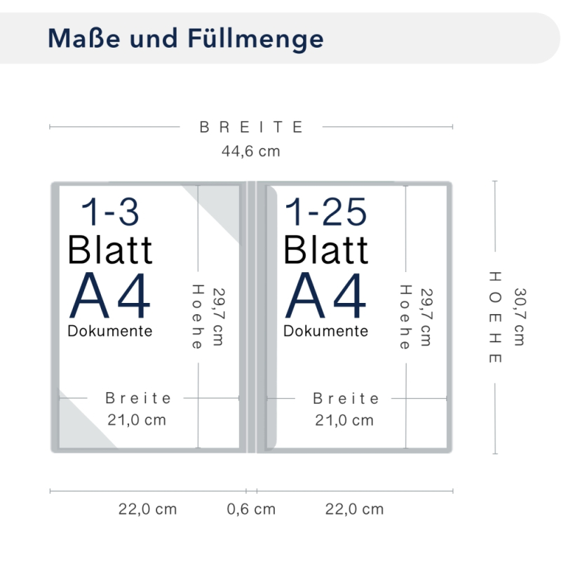 Naturkarton-Mappe 2-teilig in Marineblau mit Dreiecktaschen und 1 Klemmschiene